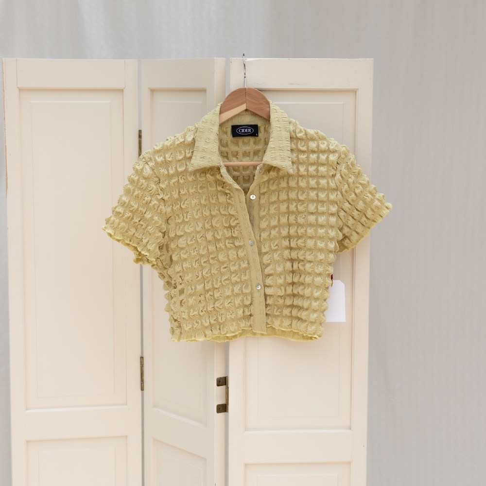 Cropped Button Up Y2K Bubble Shirt